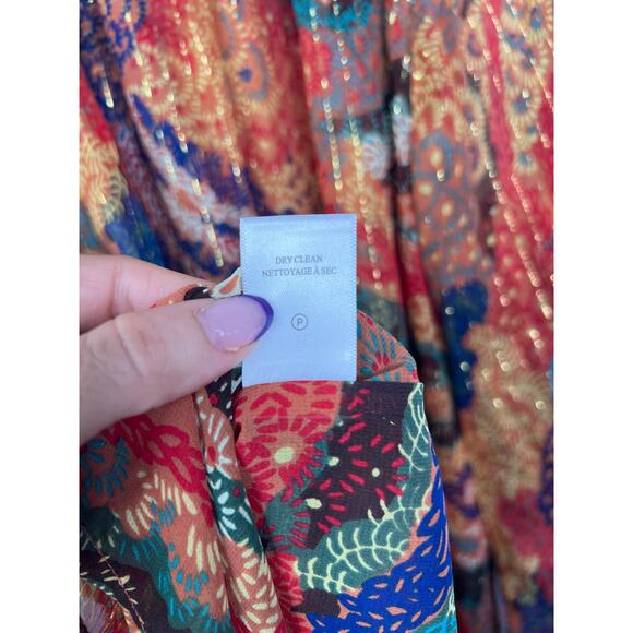 NW T.L.C. Printed Silk V-Neck Curved Hem Long Sleeve Casual Blouse Size: 0 - Picture 9 of 10